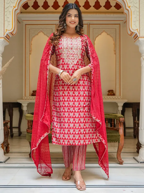 Latest red printed kurti set