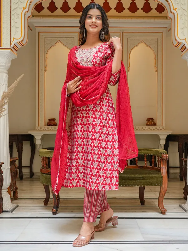 Latest red printed kurti set