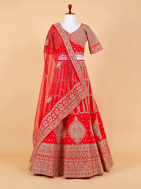 Latest red raw silk bridal lehenga choli