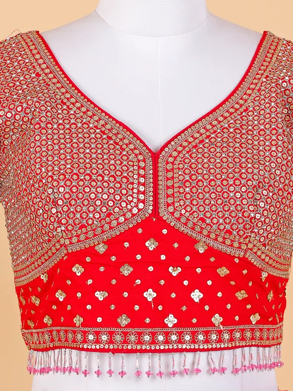 Latest red raw silk bridal lehenga choli