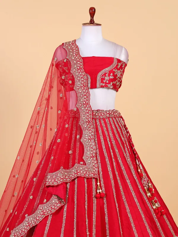 Latest red raw silk lehenga choli for wedding