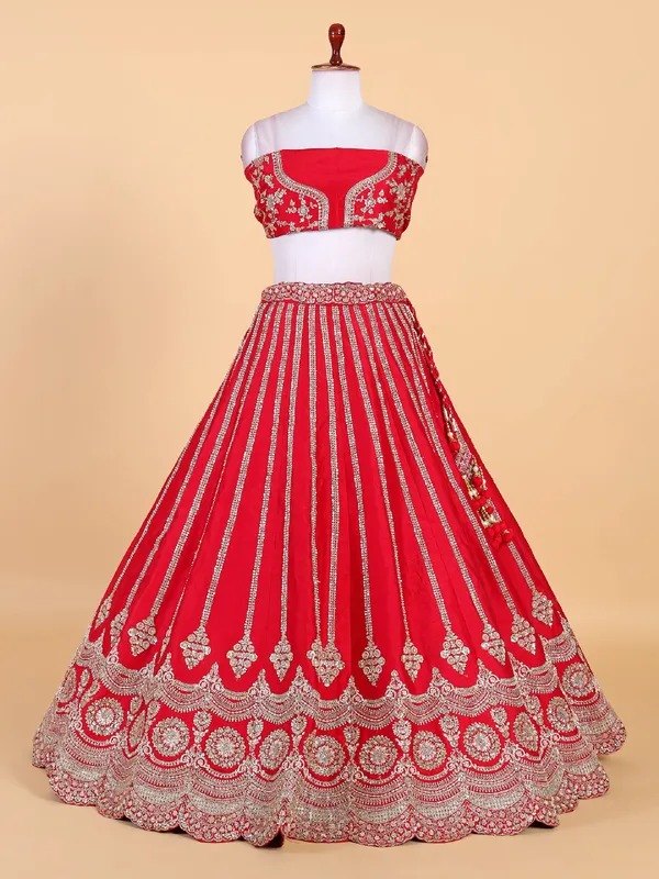 Latest red raw silk lehenga choli for wedding