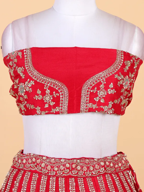 Latest red raw silk lehenga choli for wedding