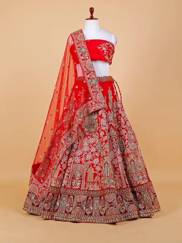 Latest red raw silk unstitched lehenga choli