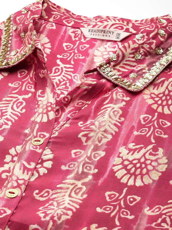 Latest red silk printed co-ord set