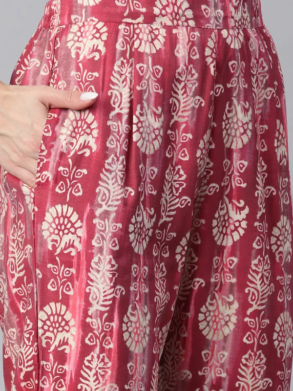 Latest red silk printed co-ord set