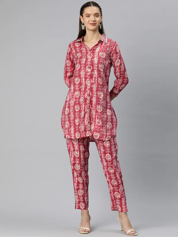 Latest red silk printed co-ord set
