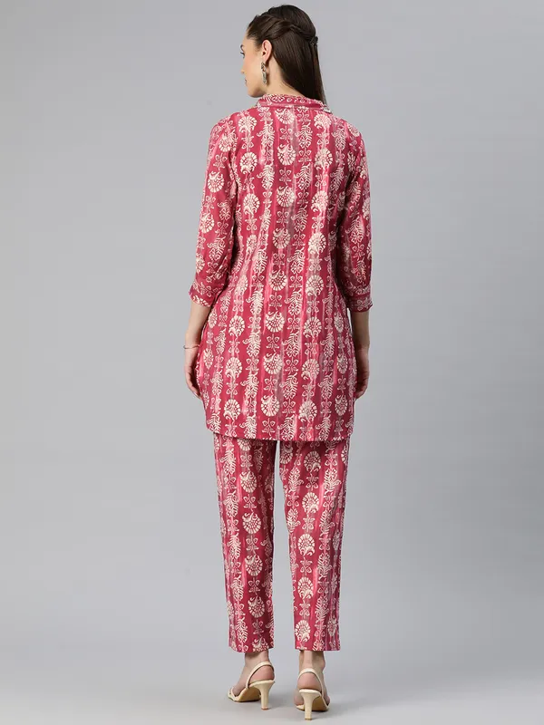 Latest red silk printed co-ord set