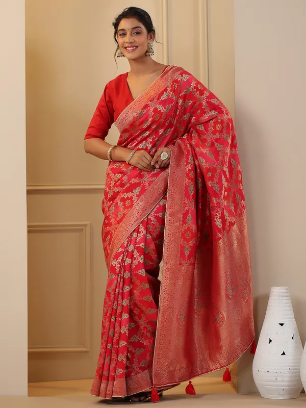 Latest red silk wedding saree
