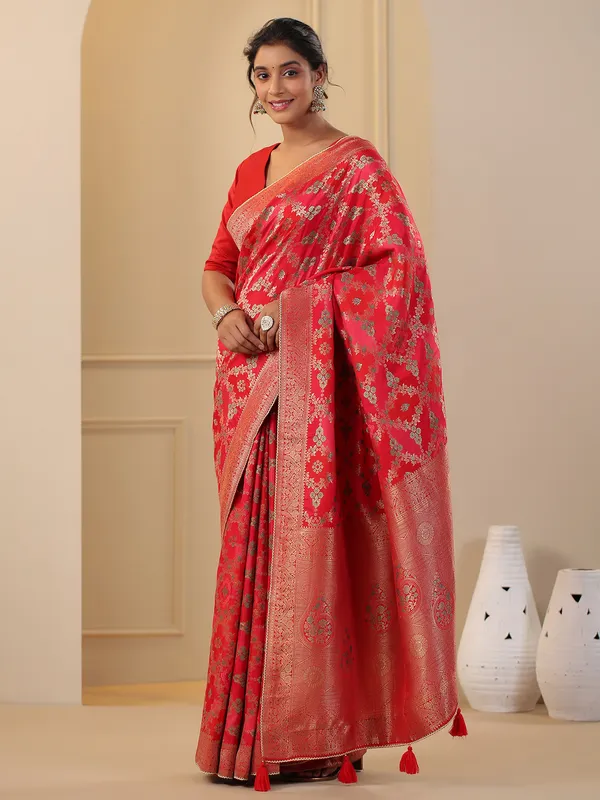 Latest red silk wedding saree
