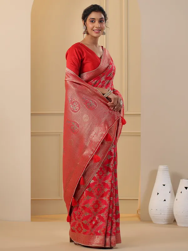 Latest red silk wedding saree