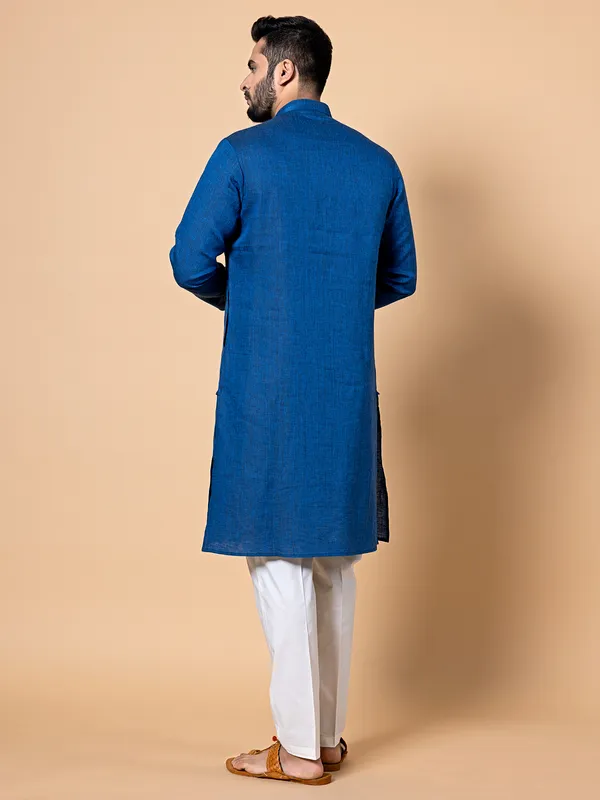 Latest royal blue plain linen kurta suit