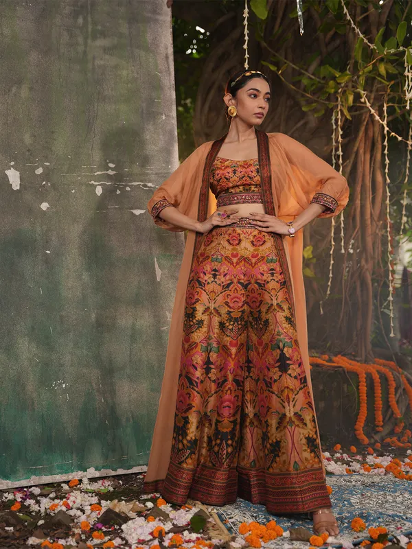 Latest rust orange printed palazzo suit