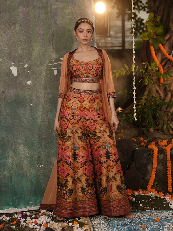 Latest rust orange printed palazzo suit