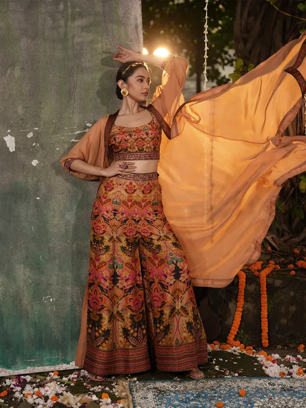 Latest rust orange printed palazzo suit