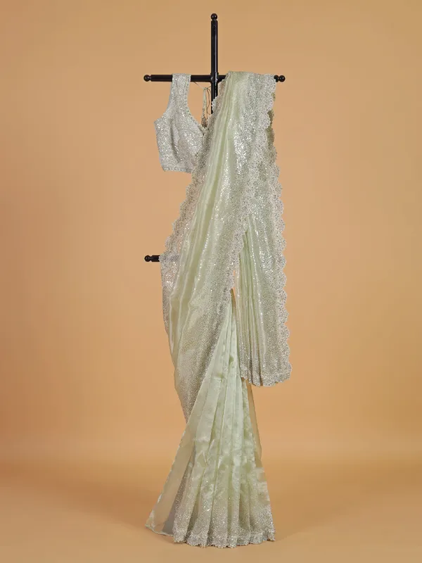 Latest sage green organza saree