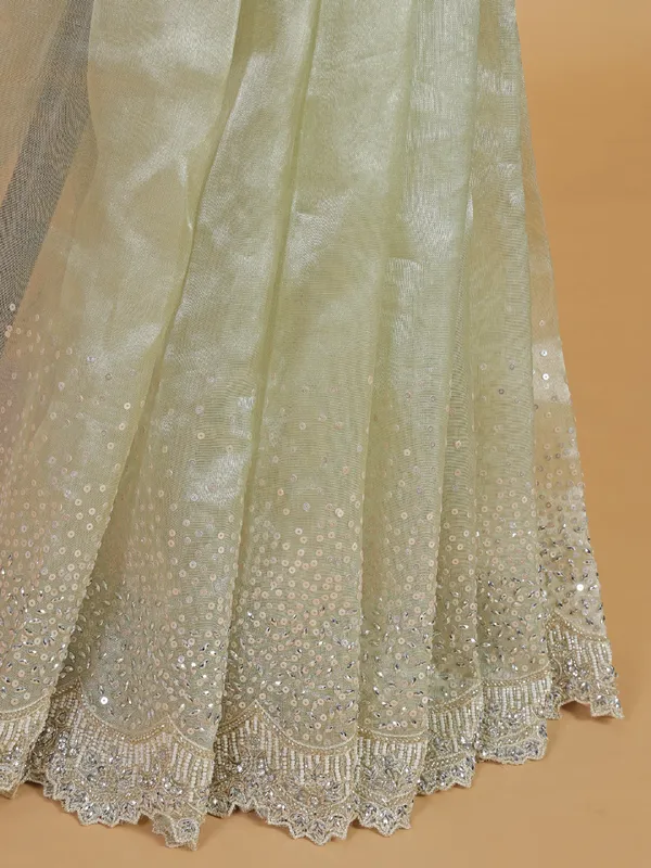 Latest sage green organza saree