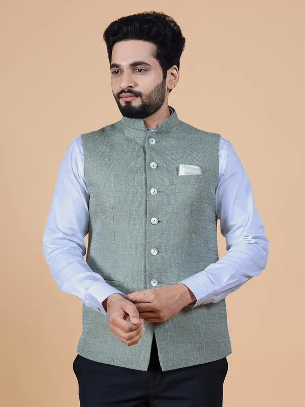 Latest sage green silk waistcoat