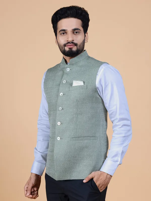 Latest sage green silk waistcoat