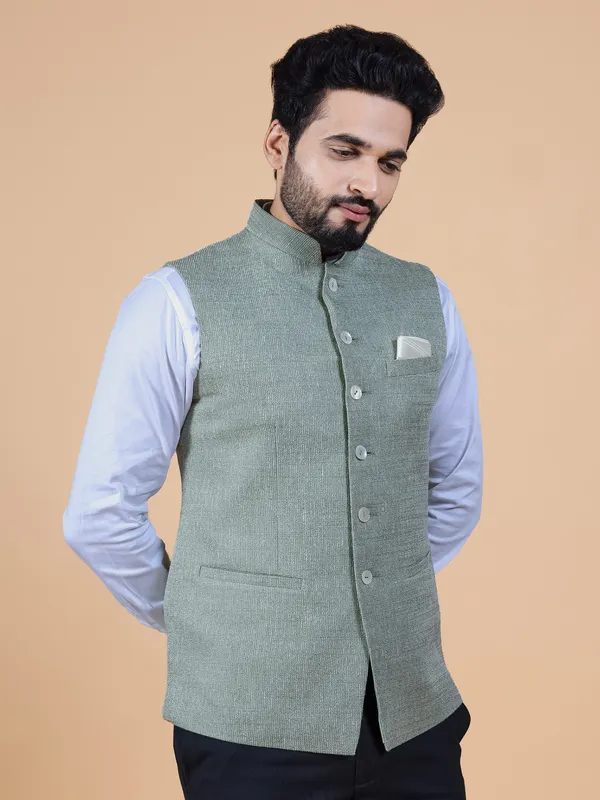 Latest sage green silk waistcoat