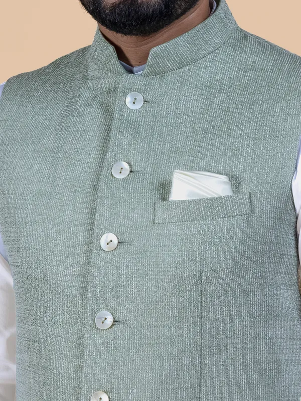 Latest sage green silk waistcoat