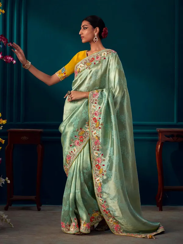 Latest sea green banarasi silk saree