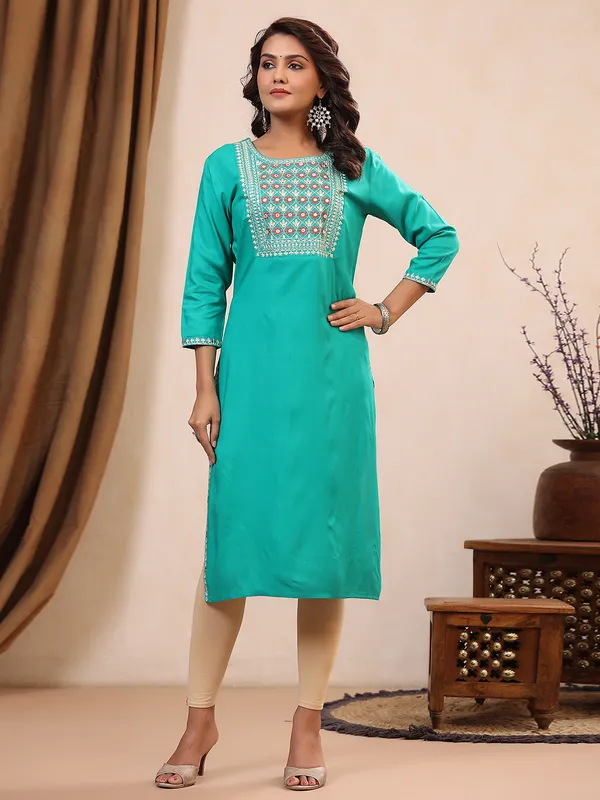 Latest sea green cotton kurti