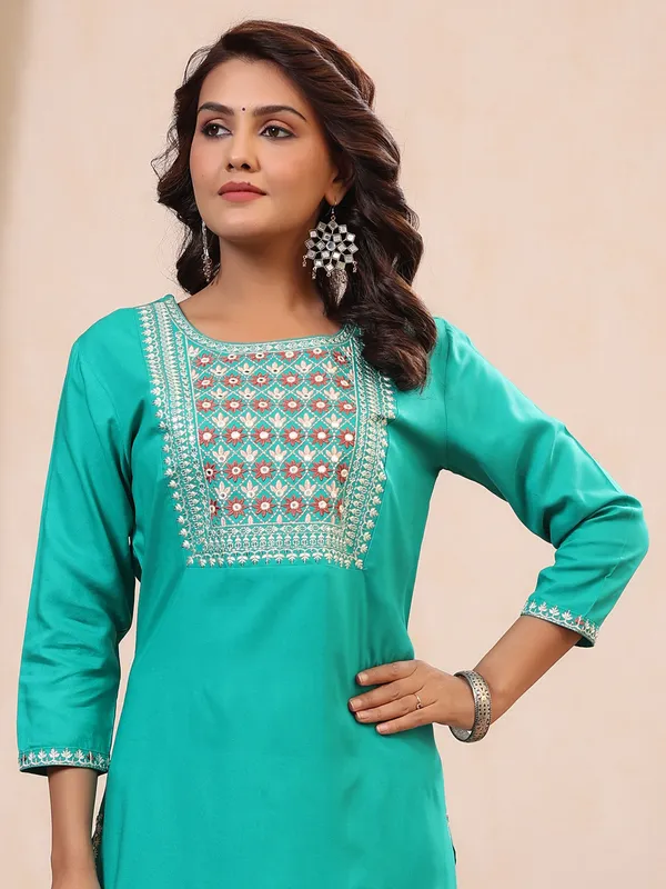 Latest sea green cotton kurti