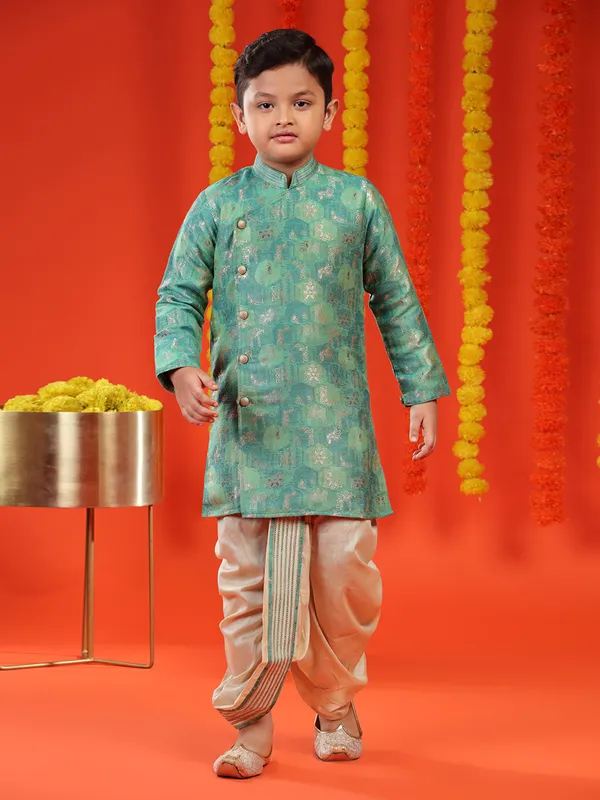 Latest sea green jacquard kurta suit