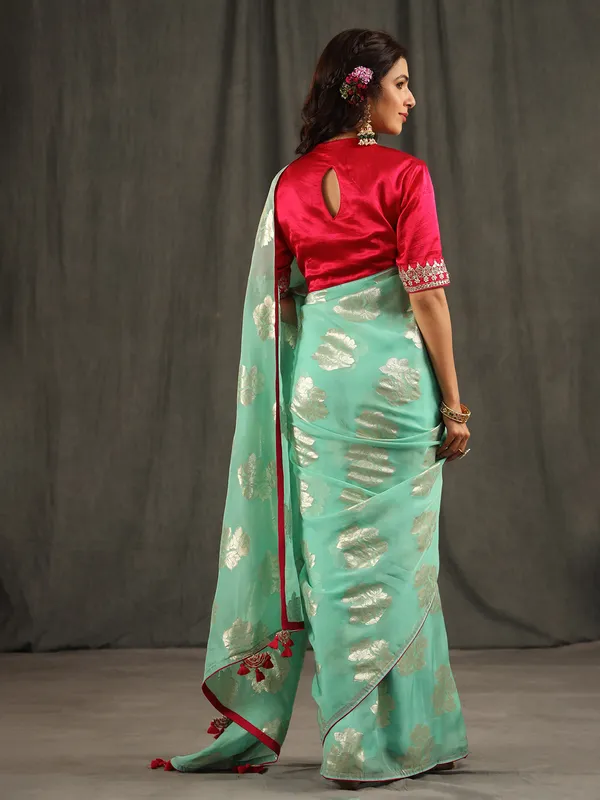 Latest sea green organza saree