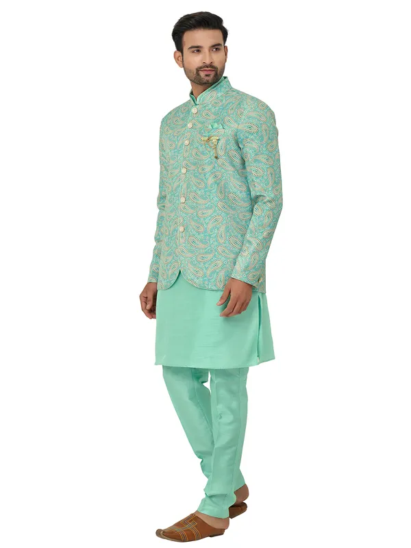 Latest sea green silk indowestern