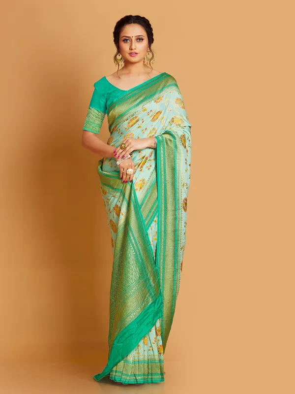 Latest sea green silk saree for wedding