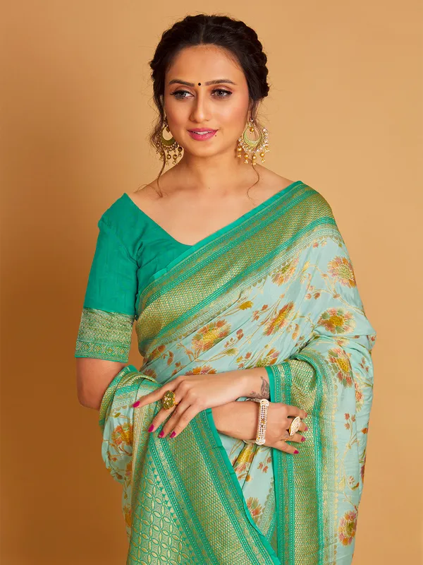 Latest sea green silk saree for wedding