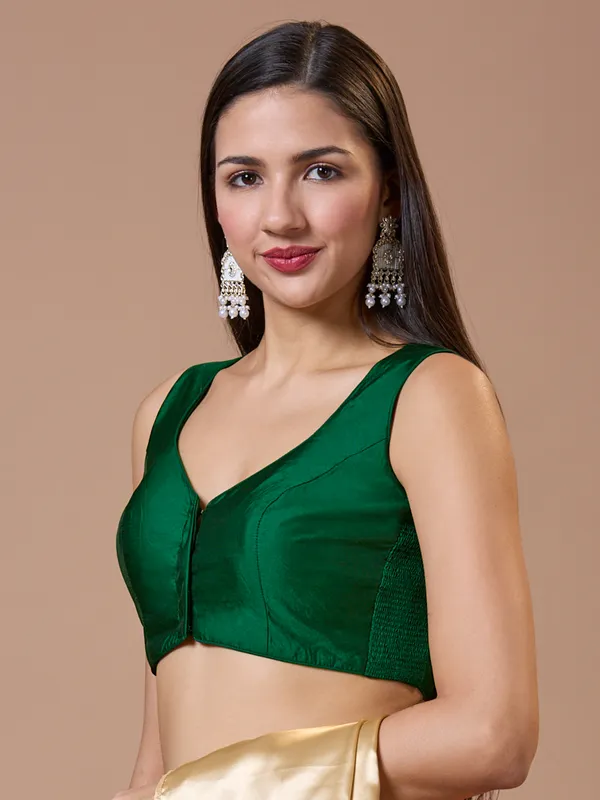 Latest silk dark green ready made blouse