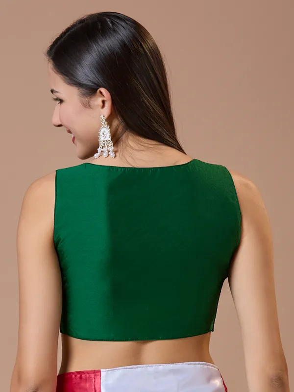 Latest silk dark green ready made blouse