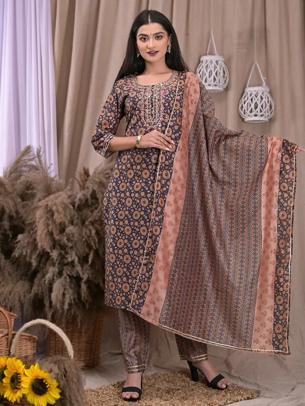 Latest silk grey printed kurti set