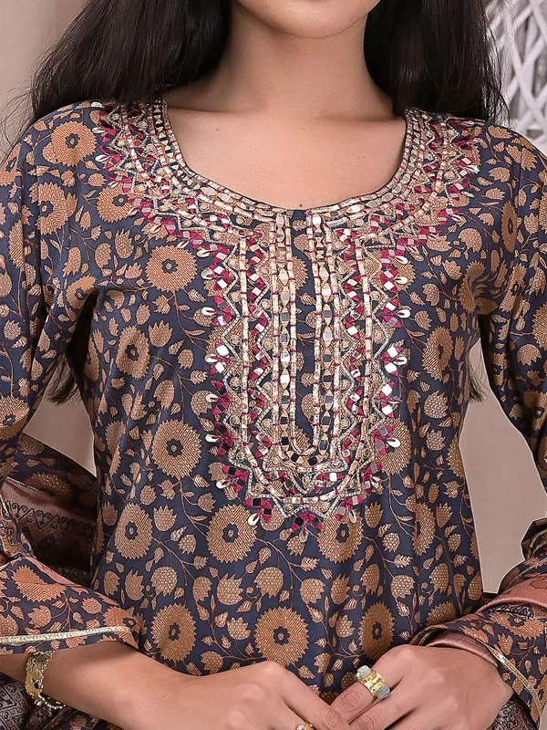 Latest silk grey printed kurti set