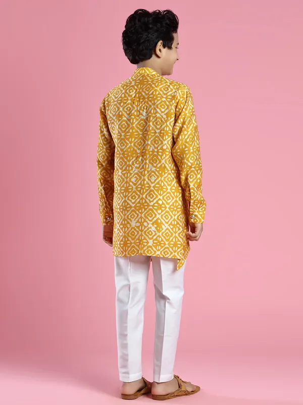 Latest silk kurta suit for boys in mustard yellow