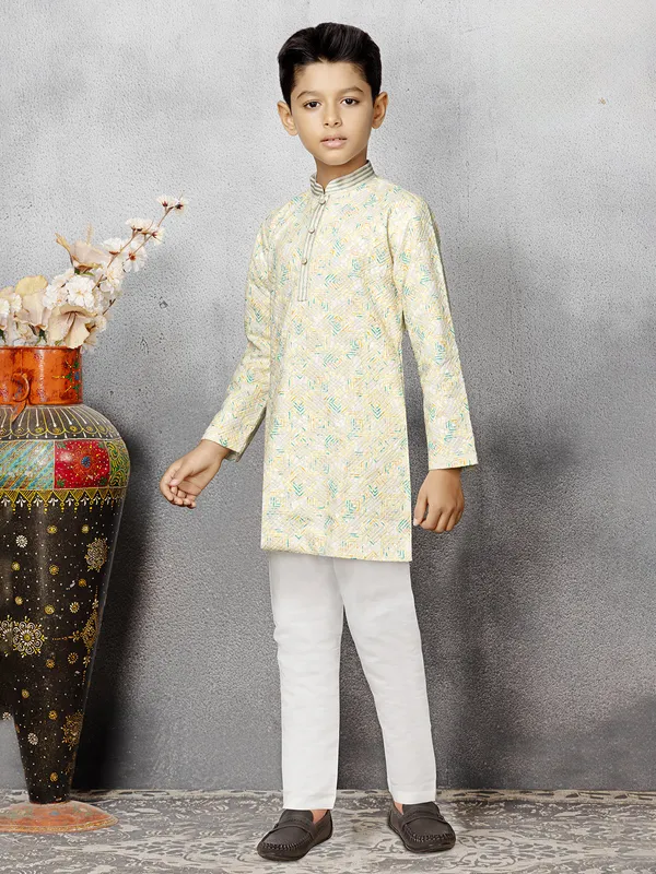 Latest silk kurta suit in off white