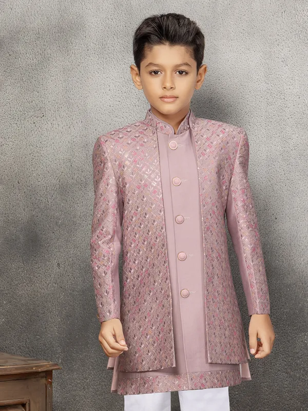 Latest silk mauve pink indowestern