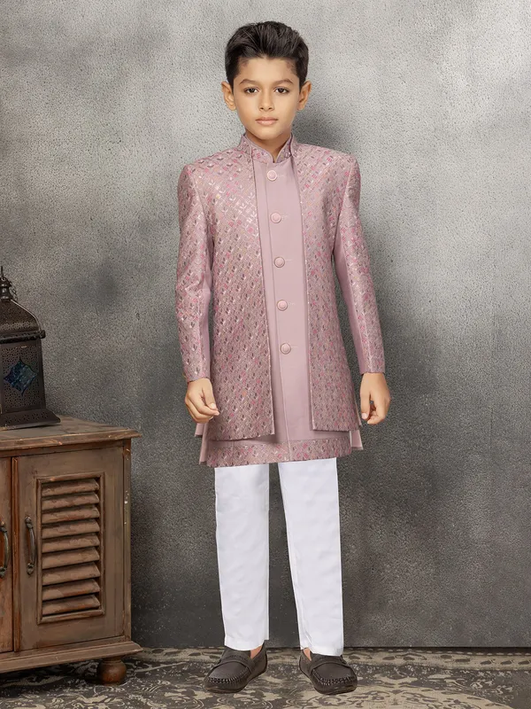 Latest silk mauve pink indowestern