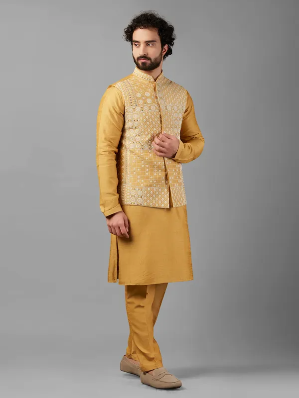 Latest silk mustard yellow waistcoat set