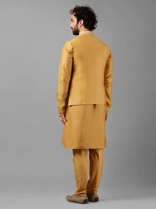 Latest silk mustard yellow waistcoat set