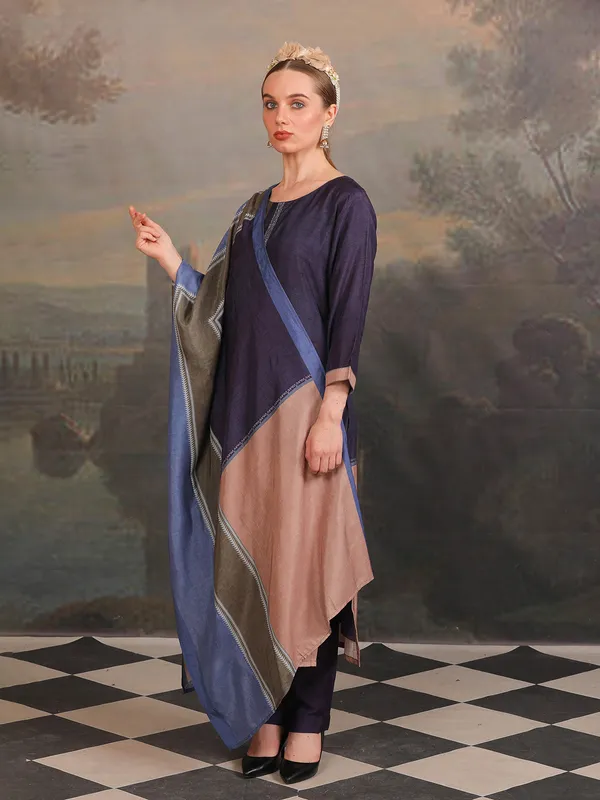 Latest silk navy kurti set