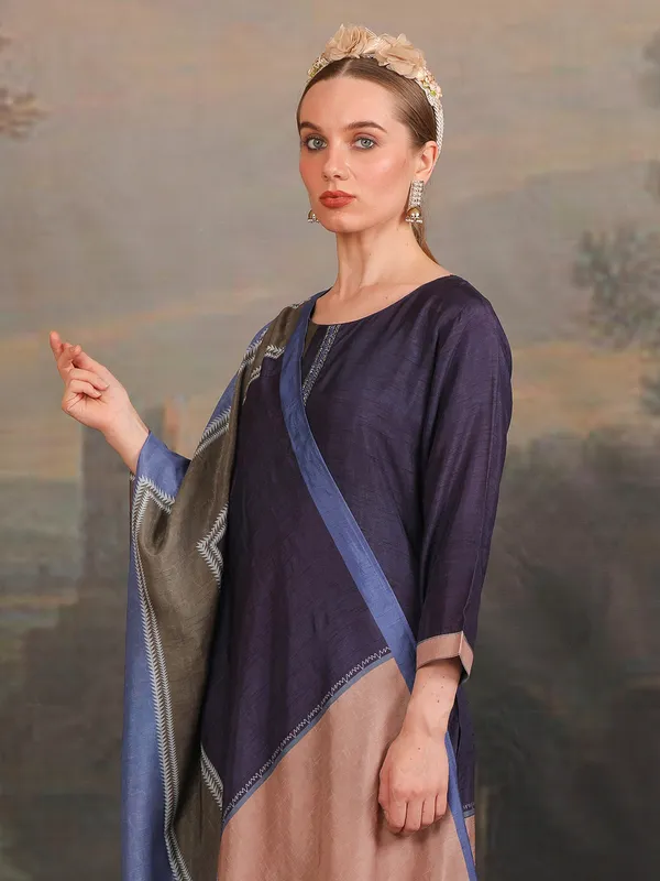 Latest silk navy kurti set
