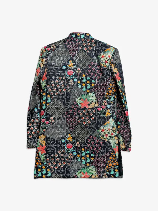 Latest silk printed black indowestern