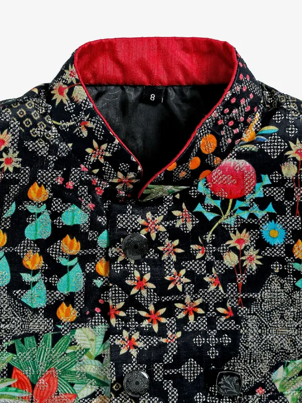 Latest silk printed black indowestern