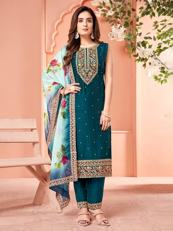 Latest silk rama blue salwar suit