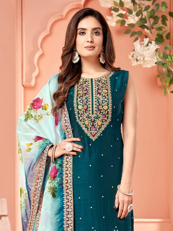 Latest silk rama blue salwar suit