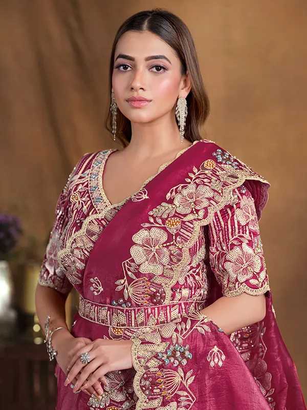 Latest silk rani color saree